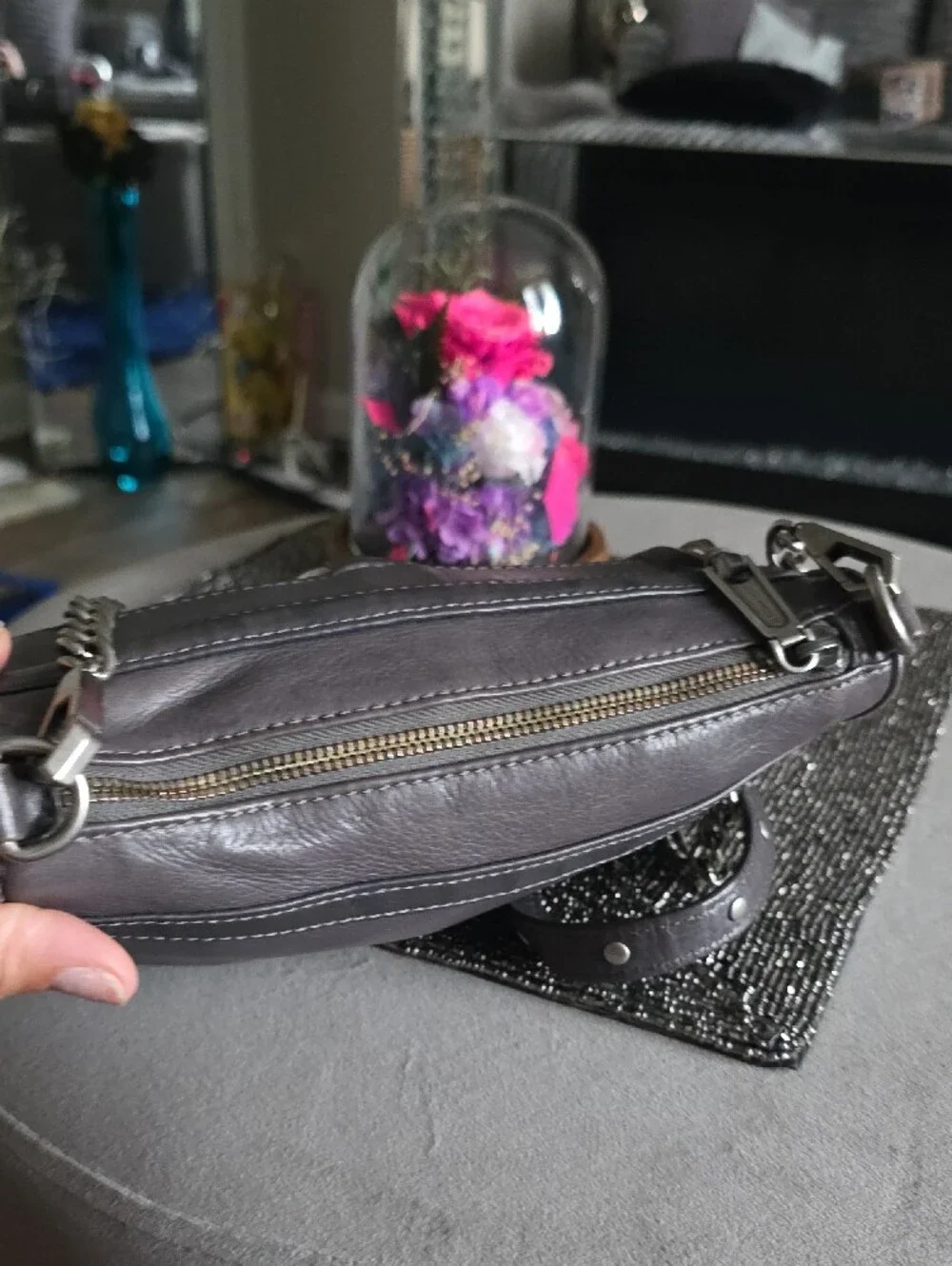 Rebecca Minkoff Gray Leather Crossbody with Chain Strap